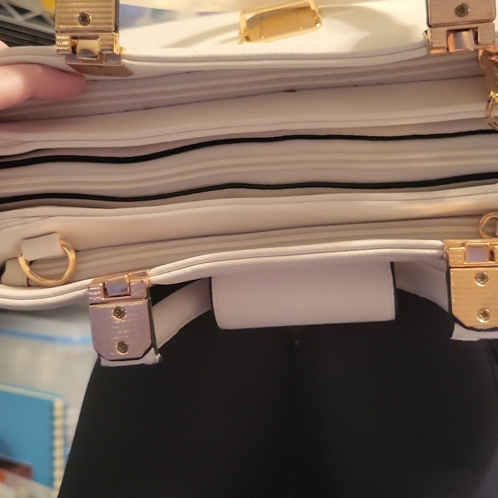 Dasein White Handbag with Adjustable, Detachable Strap & Gold Accents, Like New - Picture 11 of 13